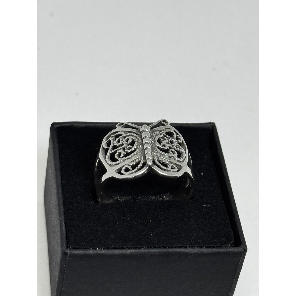 Sterling Silver Butterfly Filigree Ring Size 9 Statement Band 925